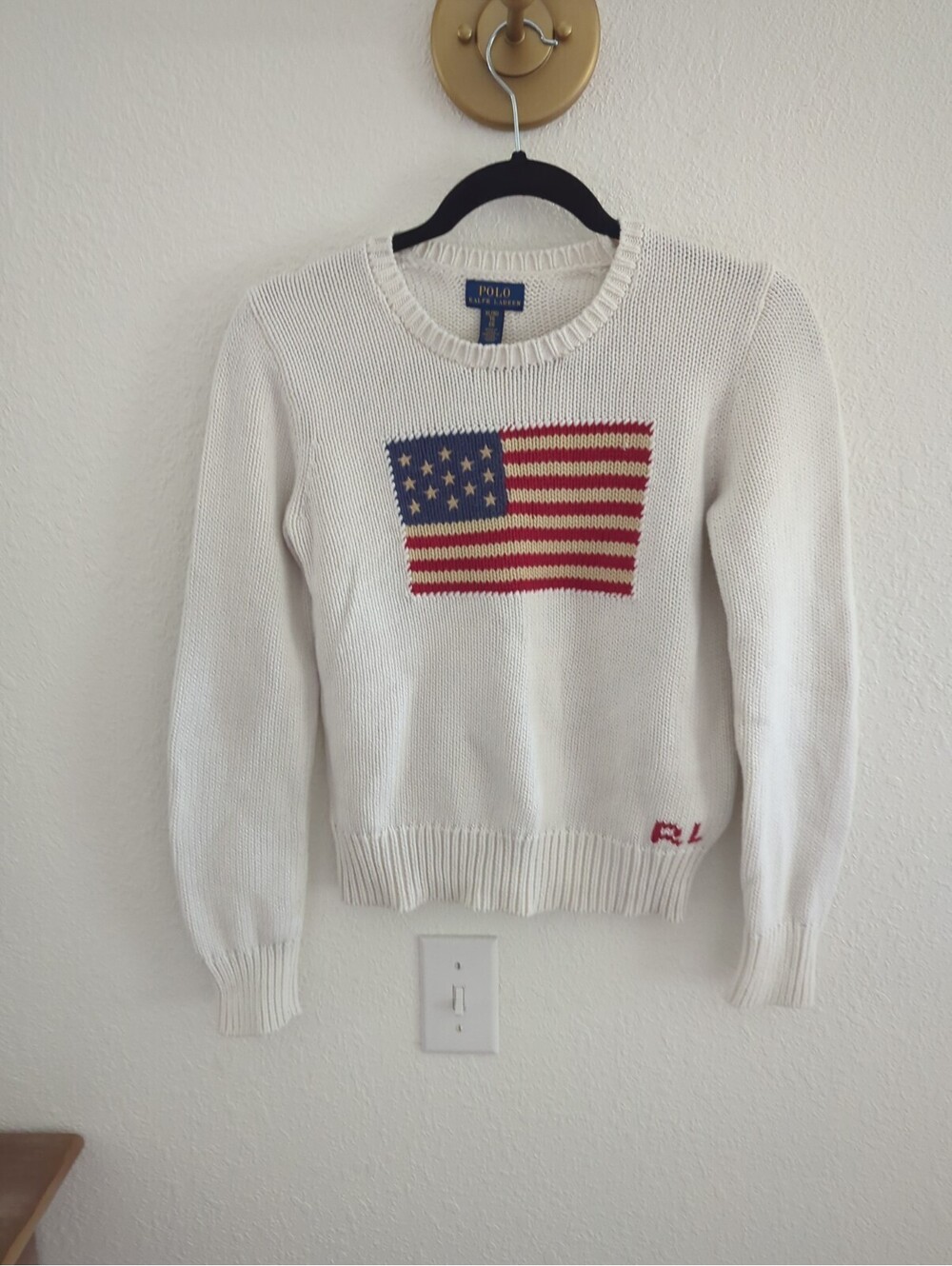 Polo Ralph Lauren Kids XL 16 White American Flag Knit Sweater